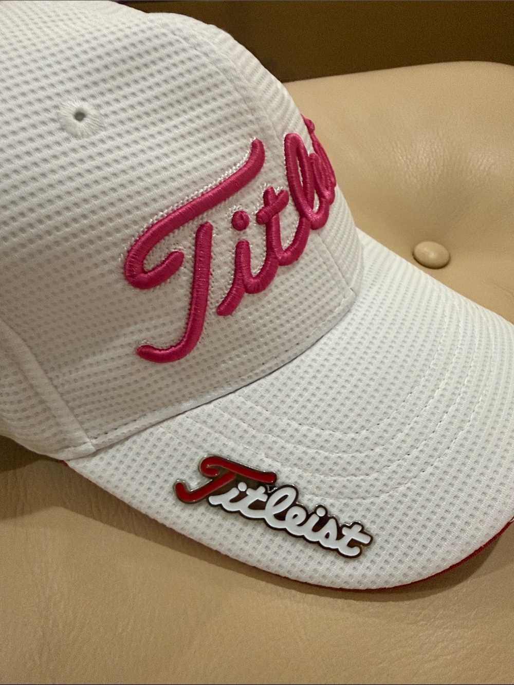 Titleist golf White Cap with Pink Script Logo
